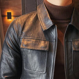 Men's Vintage Casual Leather Zipper Pocket Jacket 19321502TO