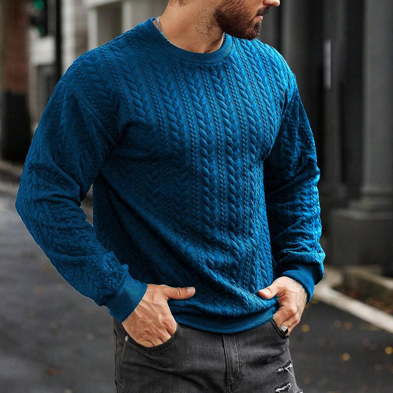 Men's Retro Round Neck Long Sleeve Casual Jacquard Sweatshirt 10307510X