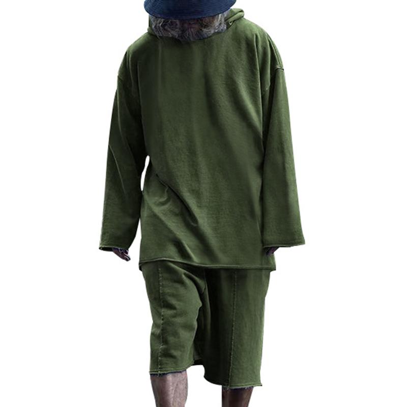 Men's Solid Color Loose Long Sleeve Hoodie And Shorts Casual Set 61132857Z