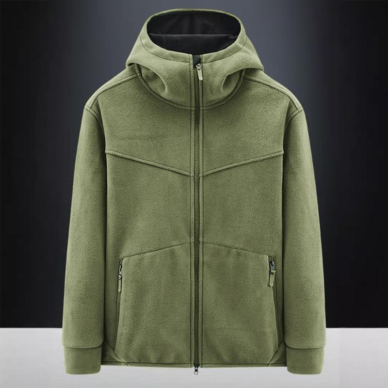 Men's Solid Color Plush Hooded Zipper Casual Jacket 74954595Z