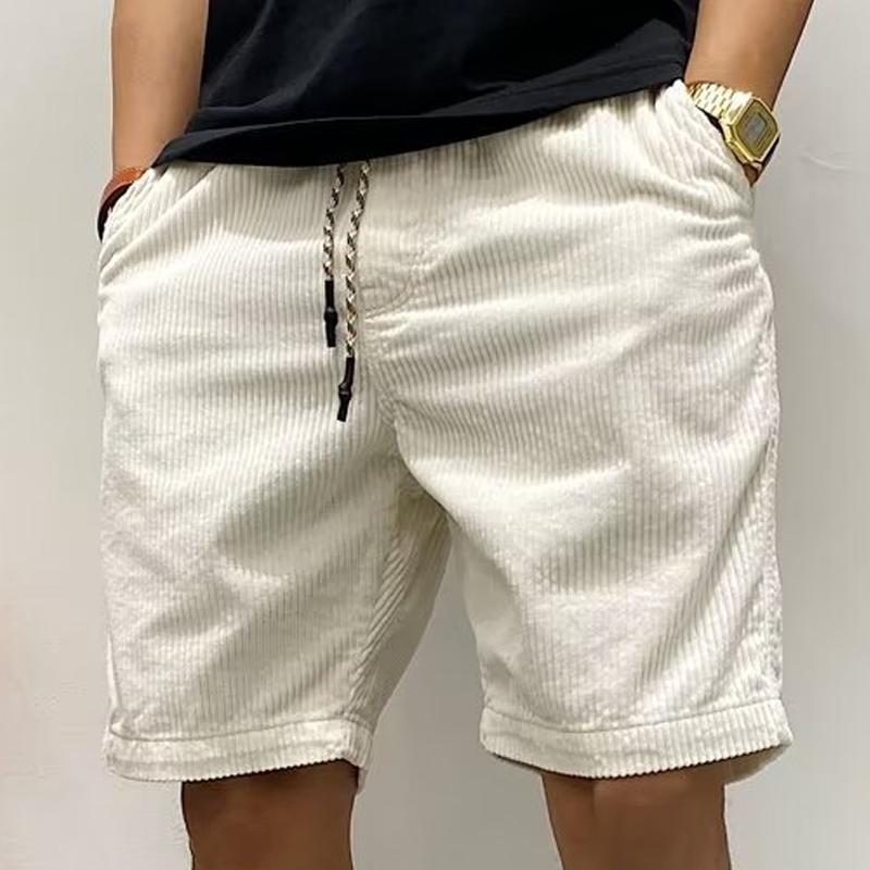 Ensfarget cordfløyel for menn Cargo-shorts med elastisk midje 80689308Z