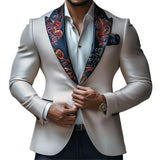 Men's Vintage Elegant Embroidery Lapel Slim Business Casual Blazer 49816345Z