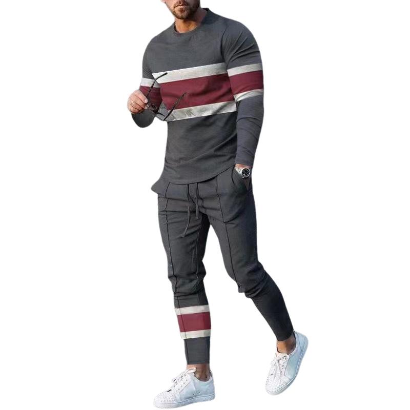 Men's Sports Casual Crew Neck Pullover Sweatshirt and Trousers Set 30423543F