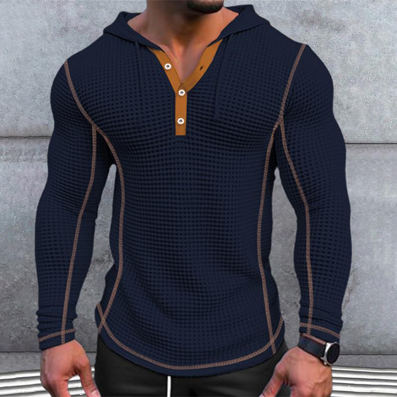 Men's Solid Waffle Long Sleeve Casual Hoodie 48232742Z