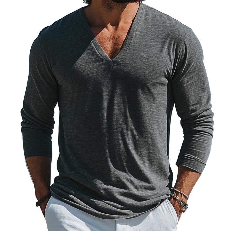 Men's Fashion V Neck Long Sleeve Casual T-shirt 46212451Z