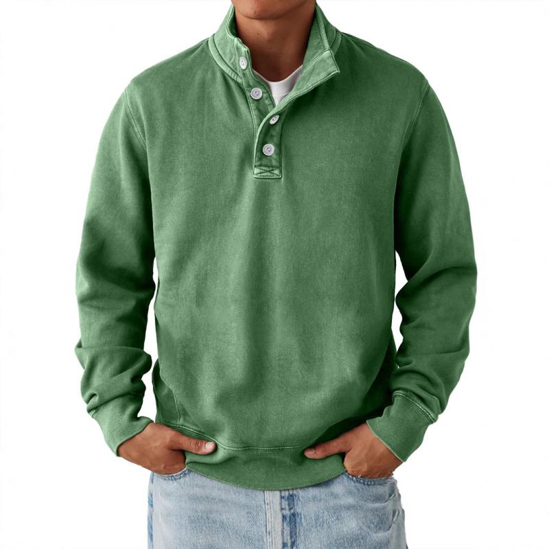 Men's Solid Color Buttons Stand Collar Long Sleeve Sweatshirt 16820752Z