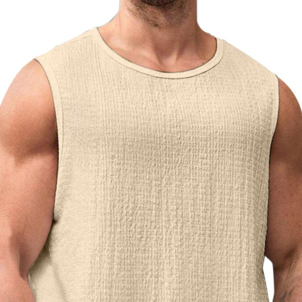 Men's Casual Round Neck Bubble Wrinkle Loose Tank Top 59373908M