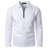 Men's Waffle Solid Half Zip Long Sleeve Lapel Sweatshirt 87830932Y