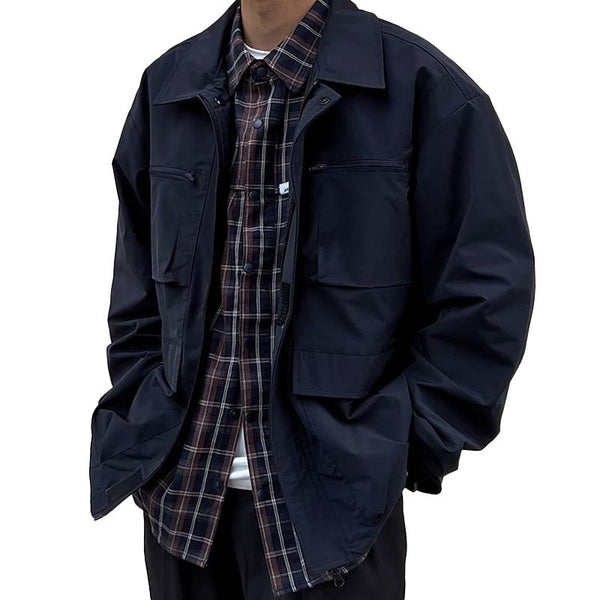 Men's Solid Color Loose Multi-pocket Lapel Single Breasted Jacket 46495876Z