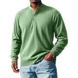 Men's Solid Striped Henley Collar Long Sleeve T-shirt 37380023Z