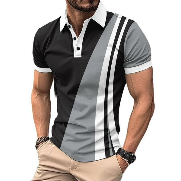 Men's Casual Color Block Short Sleeve Polo Shirt 42187421Y