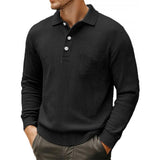 Men's Casual Waffle Loose Lapel Long Sleeve Polo Shirt 98910967M