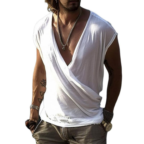 Men's Retro Sexy V-neck Short-sleeved T-shirt 33863629TO