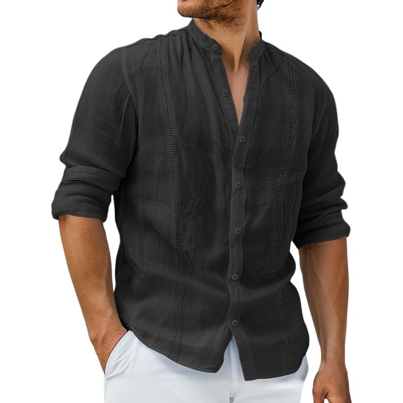 Men's Casual Stitching Stand Collar Long Sleeve Shirt 24816010Y