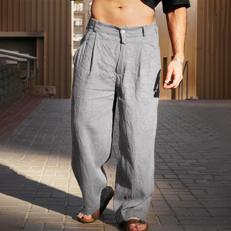 Pantalones casuales rectos de lino lisos y sueltos para hombre 25114897Z