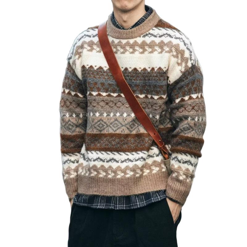 Suéter de hombre de manga larga y cuello redondo con estampado de jacquard Fair Isle 36360801Z