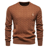 Men's Deer Embroidery Solid Color Crew Neck Sweater 48611583Y