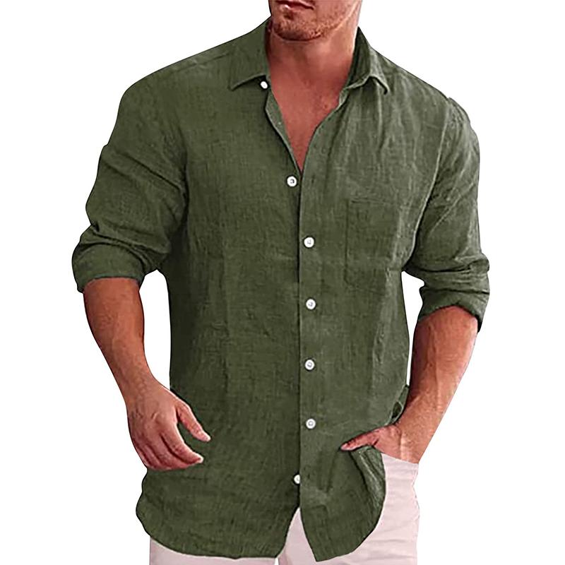 Camisa informal de lino de manga larga con solapa lisa y botonadura sencilla para hombre 16898700Z