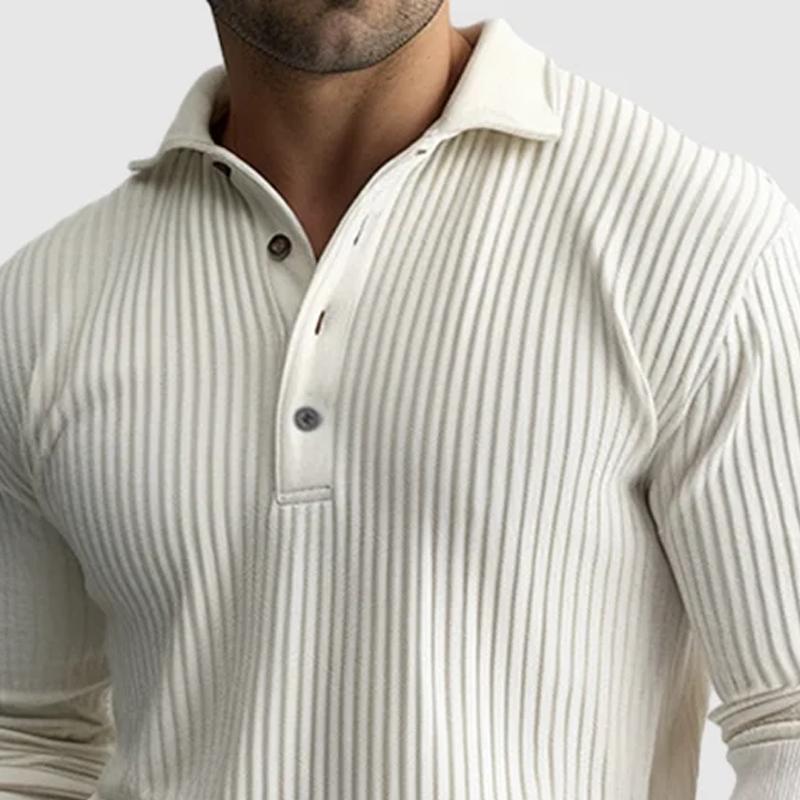 Men's Solid Striped Lapel Long Sleeve Polo Shirt 11488498Z