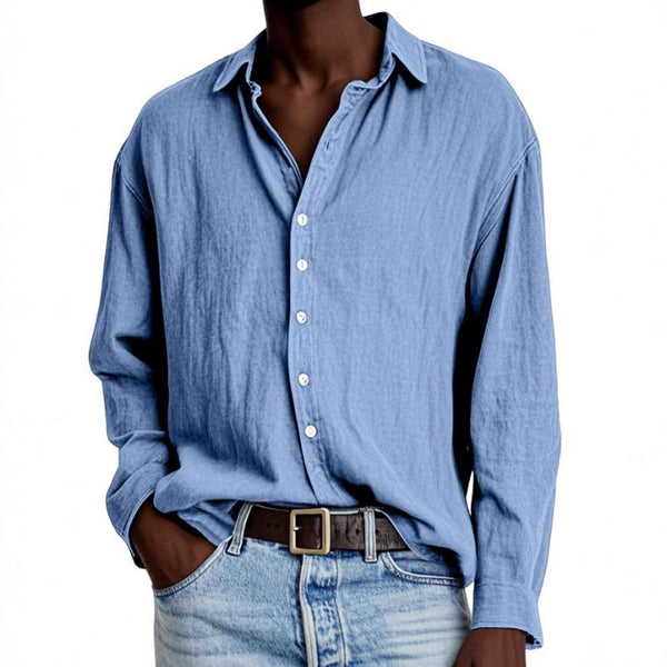 Men's Solid Color Loose Lapel Long Sleeve Casual Shirt 62504389Z