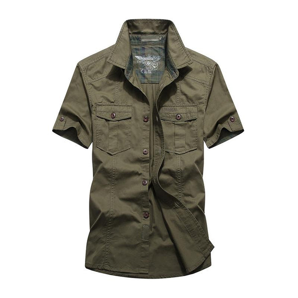 Men's Lapel Short Sleeve Breast Pockets Cargo Shirt 07818608Z