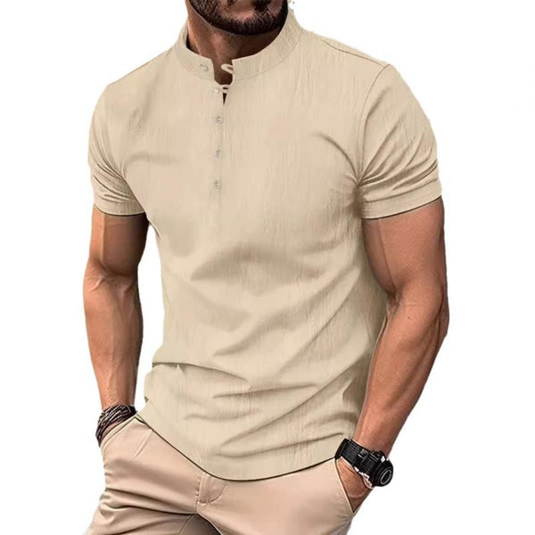 Men's Cotton And Linen Button-Down Short-Sleeved T-Shirt 65874980Y