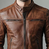 Men's Classic Vintage Slim Stand Collar Leather Jacket 39737727K