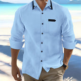 Men's Cotton and Linen Casual Loose Long-sleeved Shirt 18601388X