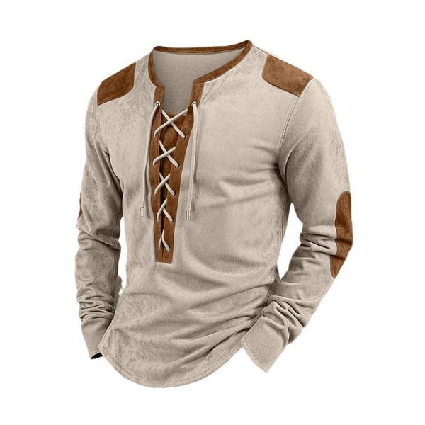 Men's Colorblock Lace-up Henley Collar Long Sleeve Casual T-shirt 83572399Z