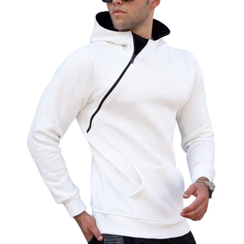 Men's White Side Zip Loose Hoodie 33093993U