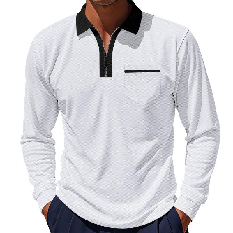 Men's Colorblock Lapel Chest Pocket Long Sleeve Casual Polo Shirt 60028178Z