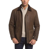 Men's Brown Fur Collar Leather Jacket 42392367U