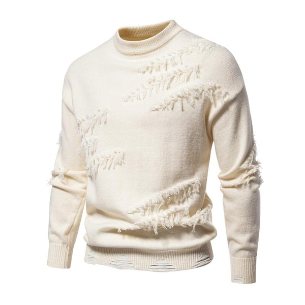 Men's Fashion 3D Rice Ear Jacquard Round Neck Pullover Knitted Sweater 89656527M