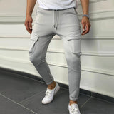 Men's Solid Multi-pocket Elastic Waist Casual Sports Pants 84866782Z