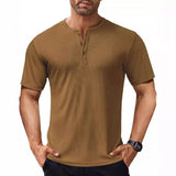 Men's Solid Color Henley Collar Short Sleeve T-Shirt 74968739Y