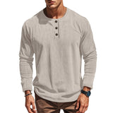 Men's Corduroy Henley Collar Slim Fit Long Sleeve T-Shirt 36018510Y