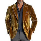 Men's Retro Casual Solid Color British Style Gold Velvet Blazer 11904773TO