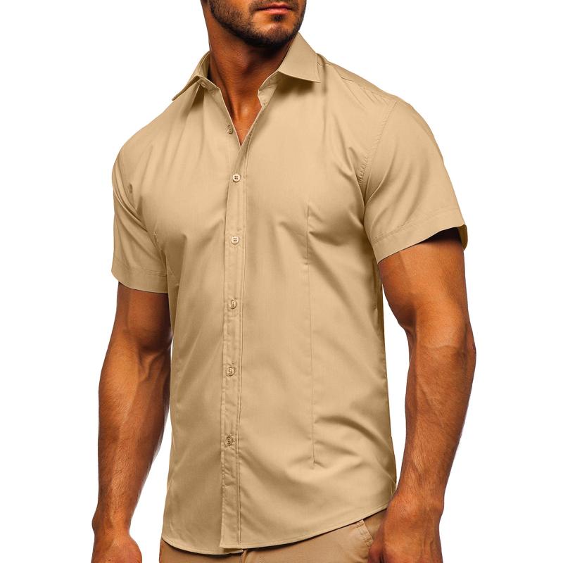 Men's Solid Slim Lapel Short Sleeve Business Casual Shirt 57976358Z