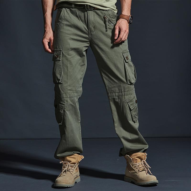 Pantalones cargo de algodón multibolsillos holgados y lisos para hombre 27845748Z