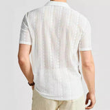Men's Casual Solid Color Hollow Cuban Collar Short Sleeve Shirt 74966092Y
