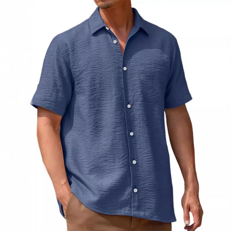 Men's Solid Lapel Short Sleeve Casual Shirt 43208321Z