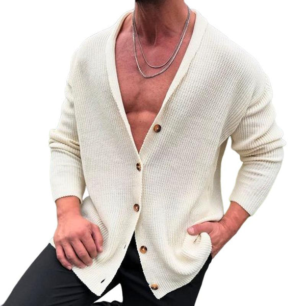 Men's Retro Casual Solid Color Collarless Button Knit Cardigan 94629129TO