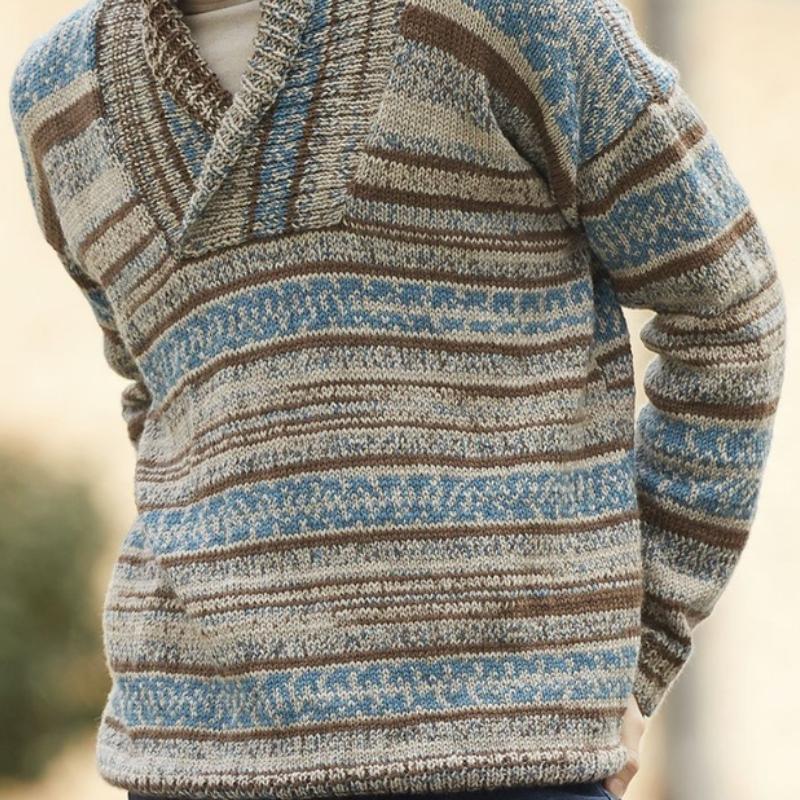 Men's Versatile Lapel Striped Contrast Color Knitted Sweater 52909010F