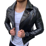 Men's Vintage Casual Zipper Leather Jacket 84762929TO