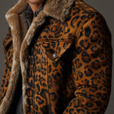 Men's Leopard Print Lapel Insulated Jacket 81335776F