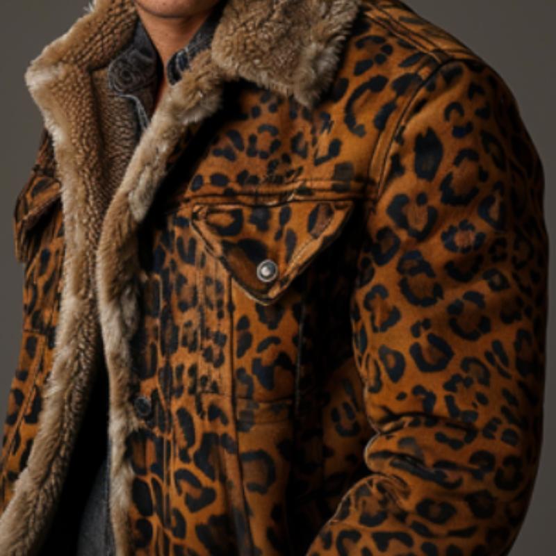 Men's Leopard Print Lapel Insulated Jacket 81335776F