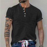 Men's Solid Henley Collar Short Sleeve T-shirt 78521757Z