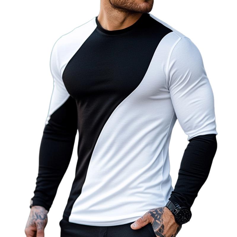 Men's Retro Casual Colorblock Round Neck Long Sleeve T-Shirt 51996048TO