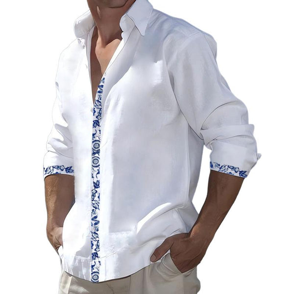 Men's Hawaiian Print Lapel Long Sleeve Shirt 43137565X