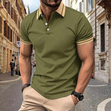 Men's Colorblock Lapel Button-Down Short Sleeve Polo Shirt 05685718Y